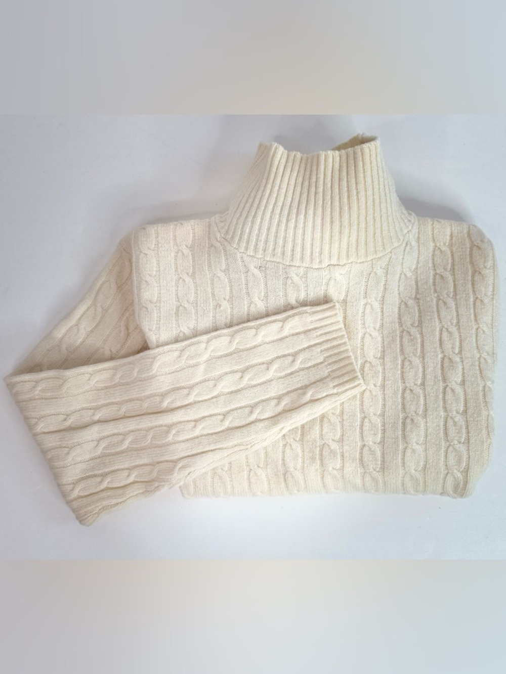 J CREW S 100% Lambswool Cable Knit Sweater Mock Turtleneck Cream Size Small